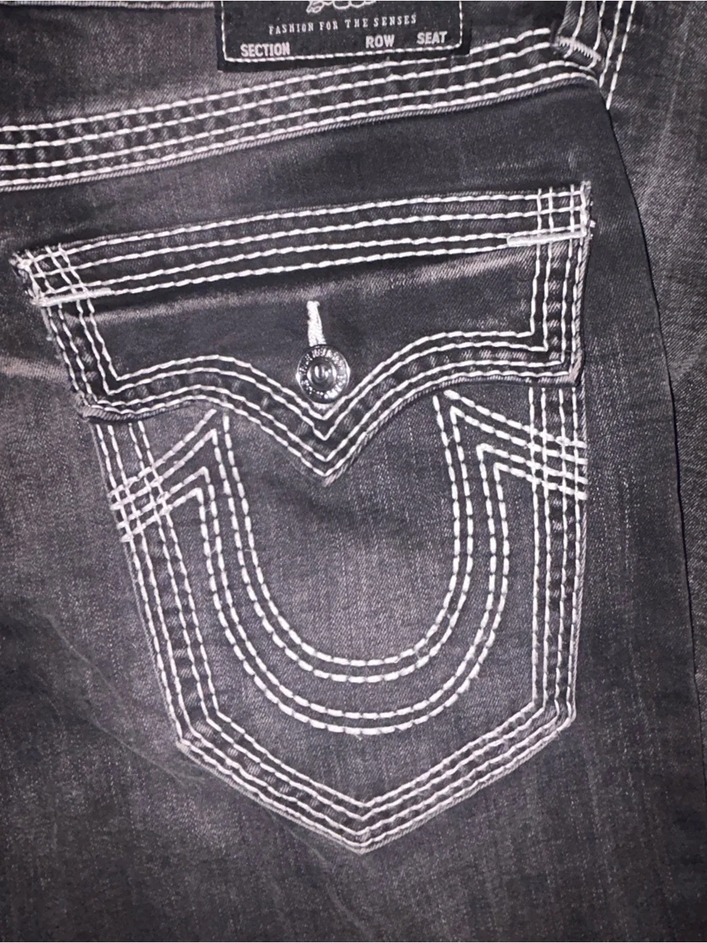 True Religion Men’s Black Denim Bootcut Jeans with White Stitching